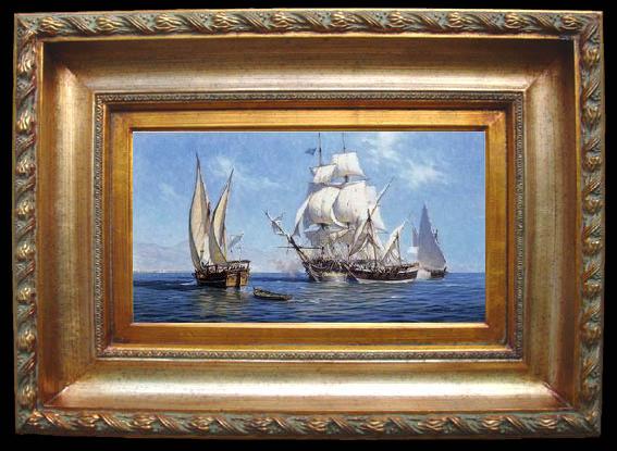 framed  unknow artist Seascape, boats, ships and warships. 99, Ta059-2